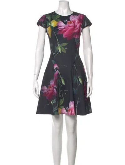 Pre-owned Ted Baker Floral Print Mini Dress W/ Tags In Black