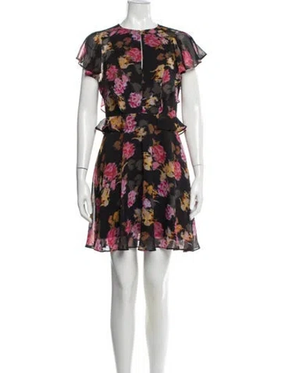 Pre-owned Ted Baker Floral Print Mini Dress W/ Tags In Black