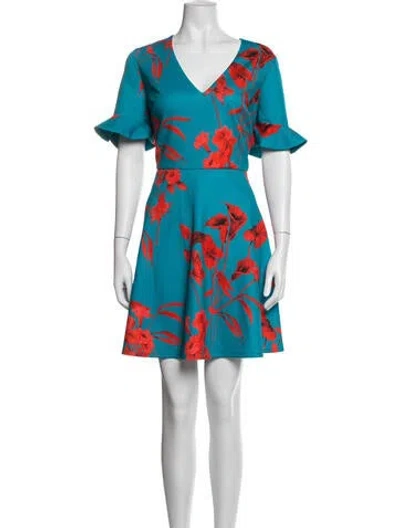 Pre-owned Ted Baker Floral Print Mini Dress W/ Tags In Blue
