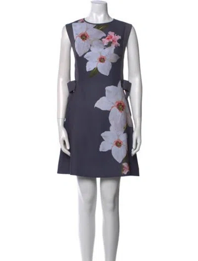 Pre-owned Ted Baker Floral Print Mini Dress W/ Tags In Gray