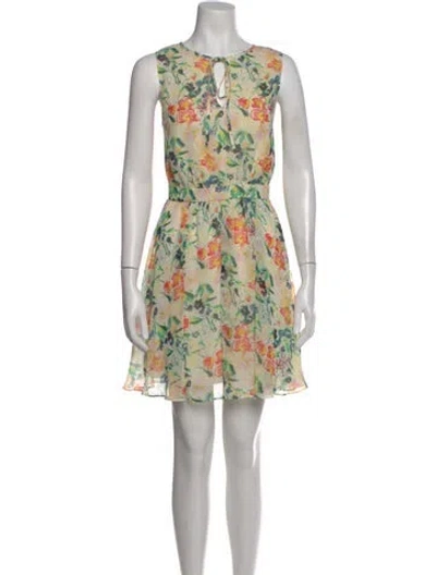 Pre-owned Ted Baker Floral Print Mini Dress W/ Tags In Green