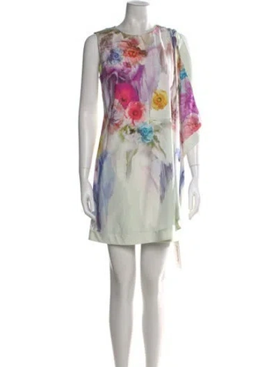 Pre-owned Ted Baker Floral Print Mini Dress W/ Tags In Green