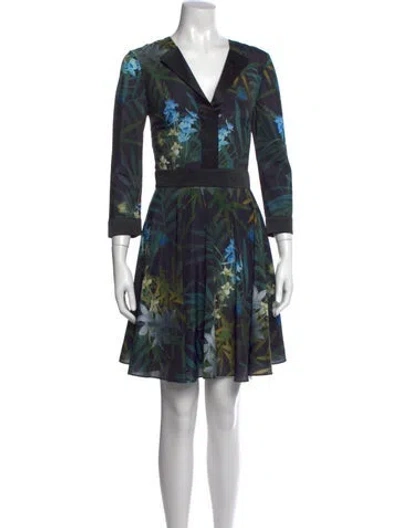 Pre-owned Ted Baker Floral Print Mini Dress W/ Tags In Green