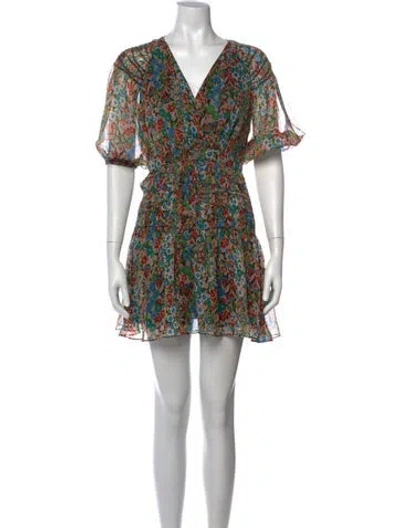 Pre-owned Ted Baker Floral Print Mini Dress W/ Tags In Green