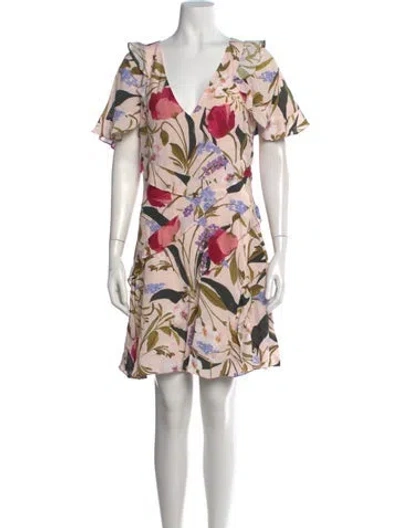 Pre-owned Ted Baker Floral Print Mini Dress W/ Tags In Neutral
