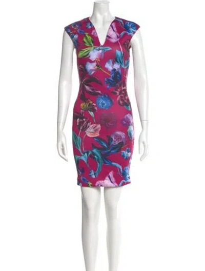 Pre-owned Ted Baker Floral Print Mini Dress W/ Tags In Purple