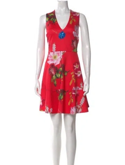 Pre-owned Ted Baker Floral Print Mini Dress W/ Tags In Red