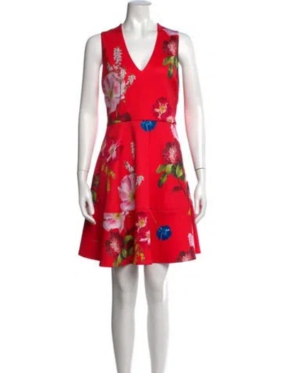 Pre-owned Ted Baker Floral Print Mini Dress W/ Tags In Red