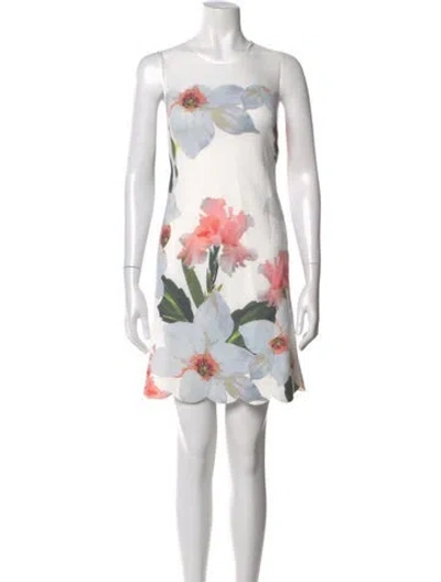 Pre-owned Ted Baker Floral Print Mini Dress W/ Tags In White