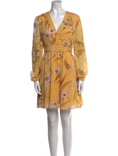 Pre-owned Ted Baker Floral Print Mini Dress W/ Tags In Yellow