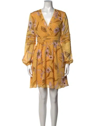Pre-owned Ted Baker Floral Print Mini Dress W/ Tags In Yellow