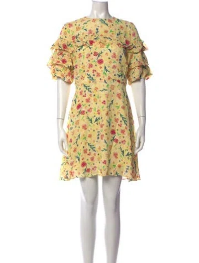 Pre-owned Ted Baker Floral Print Mini Dress W/ Tags In Yellow