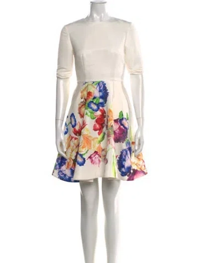 Pre-owned Ted Baker Floral Print Mini Dress In White