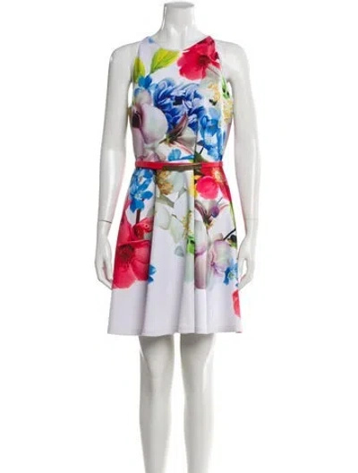 Pre-owned Ted Baker Floral Print Mini Dress In White