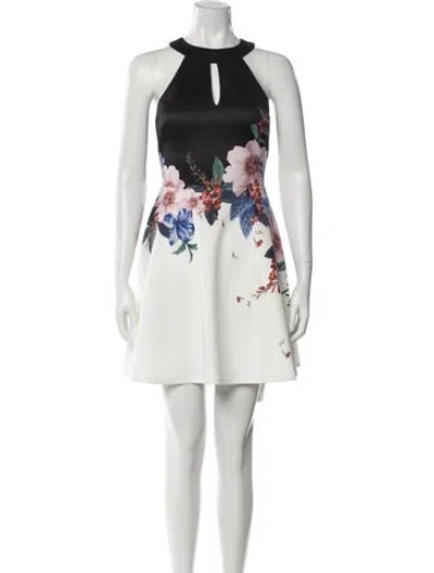 Pre-owned Ted Baker Floral Print Mini Dress In White