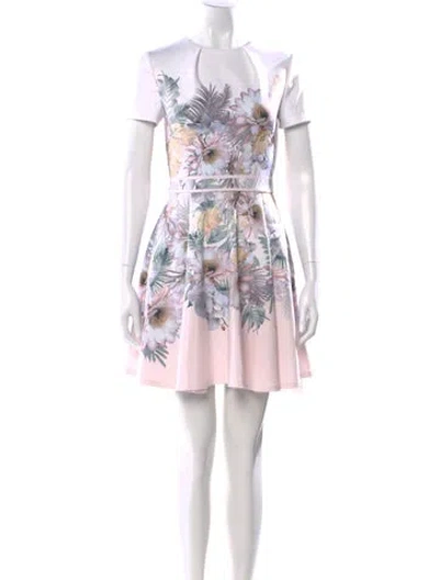 Pre-owned Ted Baker Floral Print Mini Dress In White
