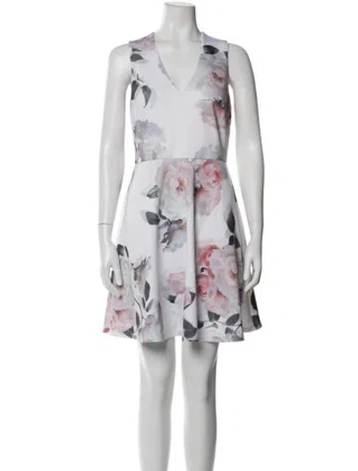 Pre-owned Ted Baker Floral Print Mini Dress In White