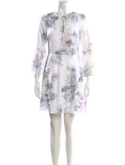 Pre-owned Ted Baker Floral Print Mini Dress In White