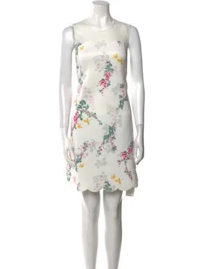 Pre-owned Ted Baker Floral Print Mini Dress In White