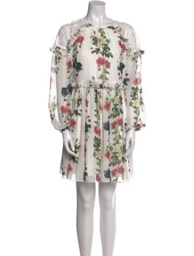 Pre-owned Ted Baker Floral Print Mini Dress In White