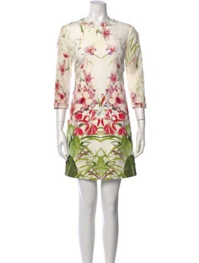 Pre-owned Ted Baker Floral Print Mini Dress In White