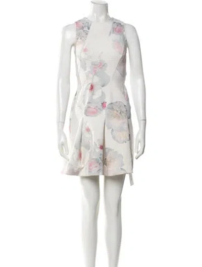 Pre-owned Ted Baker Floral Print Mini Dress In White