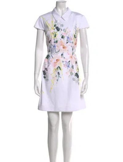 Pre-owned Ted Baker Floral Print Mini Dress In White