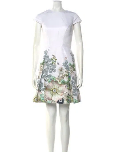 Pre-owned Ted Baker Floral Print Mini Dress In White