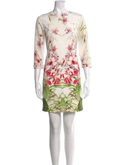Pre-owned Ted Baker Floral Print Mini Dress In White