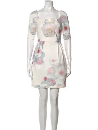 Pre-owned Ted Baker Floral Print Mini Dress In White