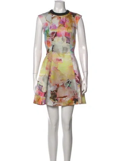 Pre-owned Ted Baker Floral Print Mini Dress In White