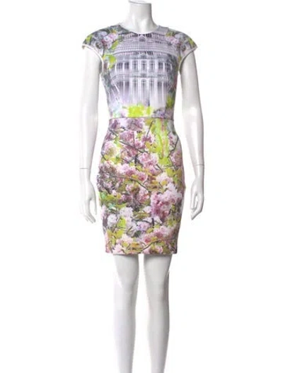 Pre-owned Ted Baker Floral Print Mini Dress In White