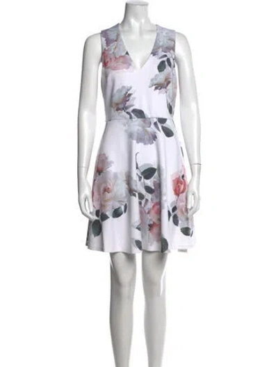 Pre-owned Ted Baker Floral Print Mini Dress In White