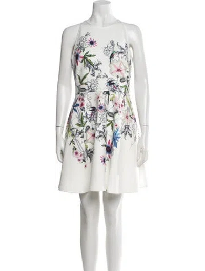 Pre-owned Ted Baker Floral Print Mini Dress In White