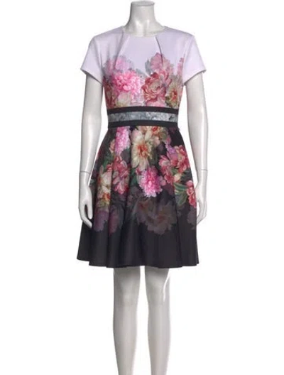 Pre-owned Ted Baker Floral Print Mini Dress In White
