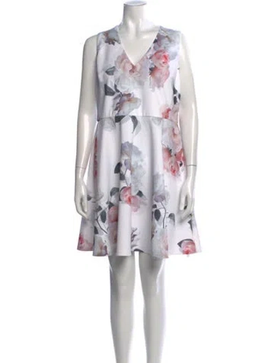 Pre-owned Ted Baker Floral Print Mini Dress In White