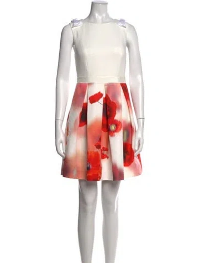 Pre-owned Ted Baker Floral Print Mini Dress In White