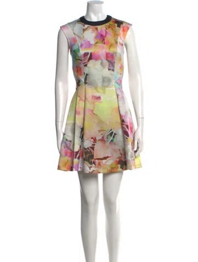 Pre-owned Ted Baker Floral Print Mini Dress In White