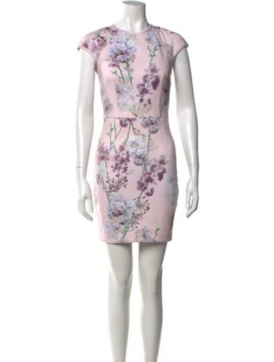 Pre-owned Ted Baker Floral Print Mini Dress In White