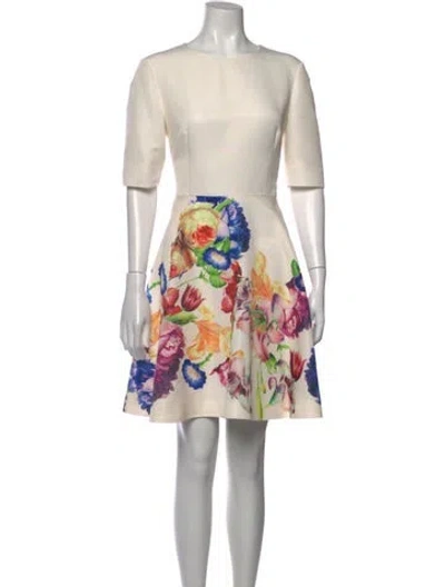 Pre-owned Ted Baker Floral Print Mini Dress In White