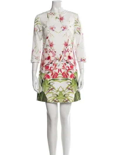 Pre-owned Ted Baker Floral Print Mini Dress In White