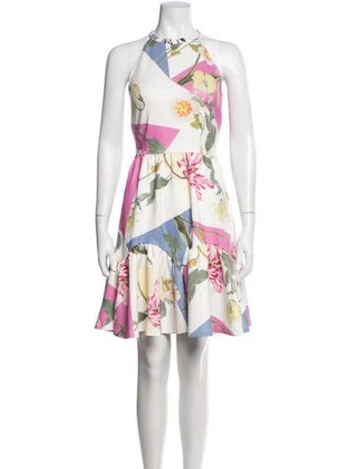 Pre-owned Ted Baker Floral Print Mini Dress In White