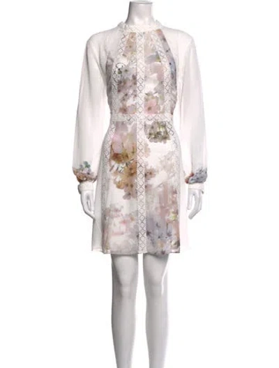 Pre-owned Ted Baker Floral Print Mini Dress In White