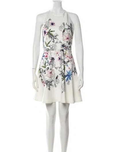 Pre-owned Ted Baker Floral Print Mini Dress In White