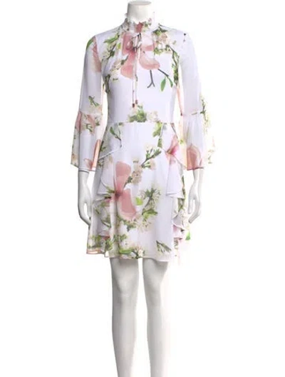 Pre-owned Ted Baker Floral Print Mini Dress In White