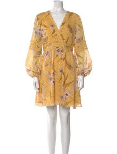 Pre-owned Ted Baker Floral Print Mini Dress In Yellow