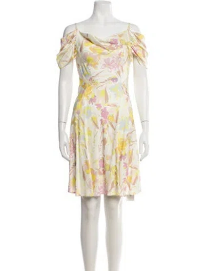 Pre-owned Ted Baker Floral Print Mini Dress In Yellow