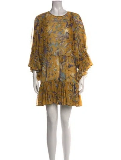 Pre-owned Ted Baker Floral Print Mini Dress In Yellow