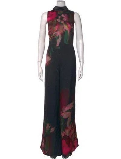Pre-owned Ted Baker Floral Print Mock Neck Jumpsuit In Black