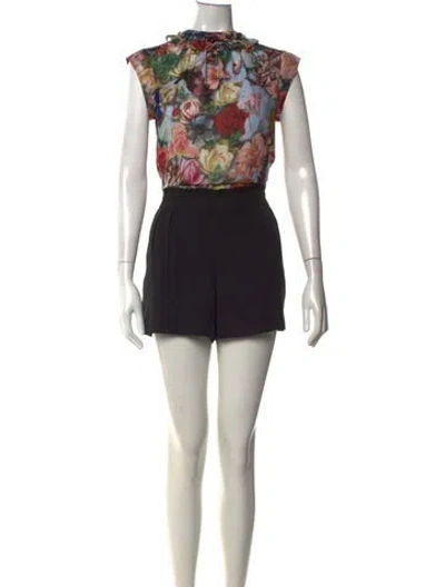 Pre-owned Ted Baker Floral Print Mock Neck Romper In Black